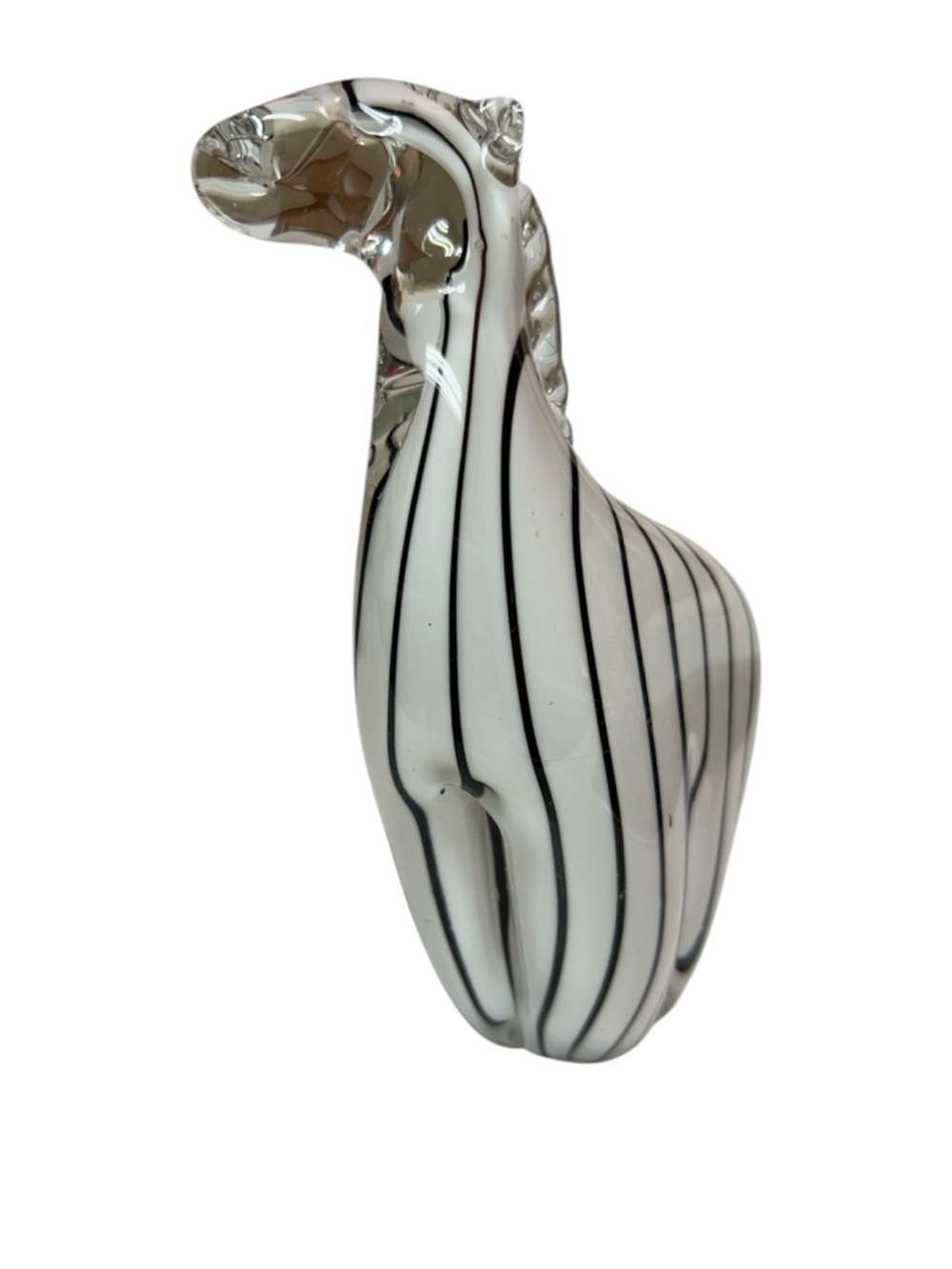 Handblown Glass Cat Sculpture - Black & White Swirl